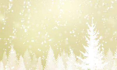 キラキラした雪景色、冬の背景素材（ゴールド）
