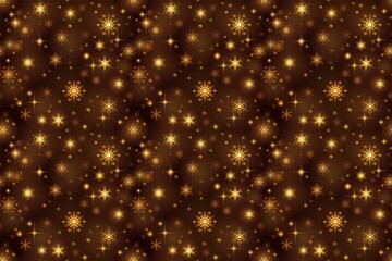 Fototapeta premium Christmas festive seamless pattern with snowflakes and sparkles. Gold shining dark background for textile, holiday wrapping paper, scrapbooking, web and print