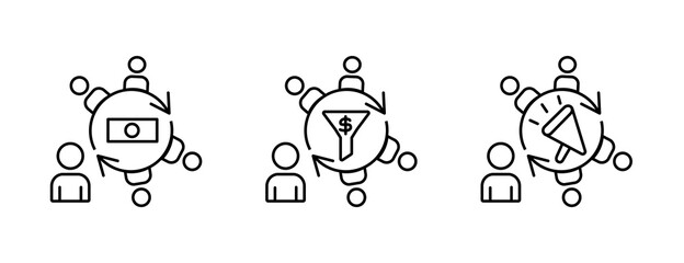 Business linear icons set,lead generation line icons set,customer acquisition, customer search, sales funnel,income