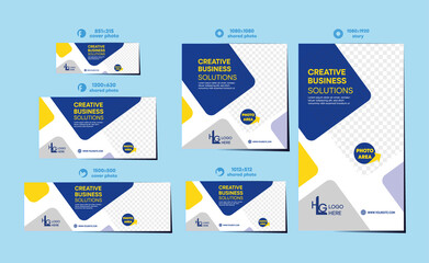 All social media modern simple template. With blue and white mask space. Profile photo. Ready template.