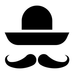 

A trendy icon of hat with mustache, filled vector 
