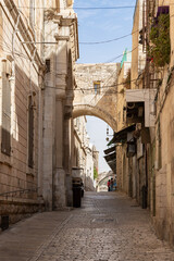 The Via Dolorosa Street in the old city of Jerusalem in Israel