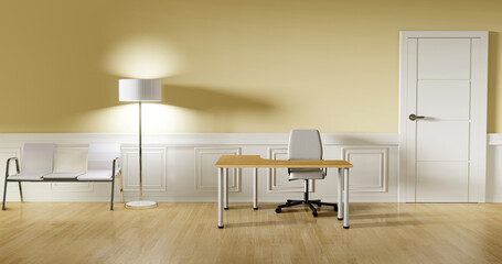 Workstation with desk for the secretary of a doctor or similar professional, 3D illustration