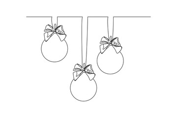 Continuous line drawing of snowman christmas ball decoration. One line art concept of pine tree decoration for merry christmas and happy new year greeting card. Vector illustration