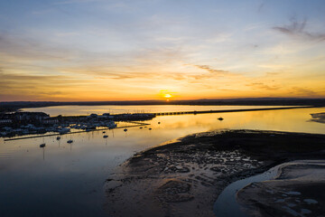 A Beautiful sunset over the marina in a small Irish town Malahide