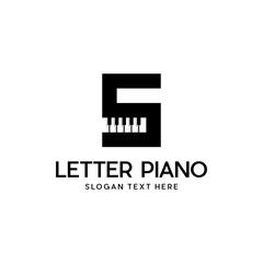 Letter S piano logo design template, Initial Letter S Piano Logo Design