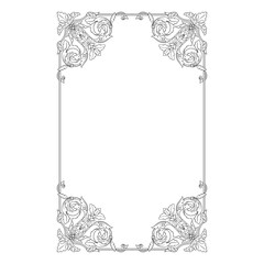 frame vintage or retro border ornament with baroque style like engraving on classical decor for greeting card and wedding invitation and menu for restaurant.  The foliage swirl victorian or damask.