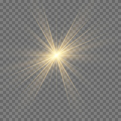 Gold or white glowing light burst explosion transparent.