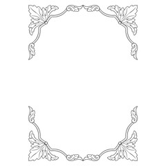 frame vintage or retro border ornament with baroque style like engraving on classical decor for greeting card and wedding invitation and menu for restaurant.  The foliage swirl victorian or damask.