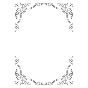 frame vintage or retro border ornament with baroque style like engraving on classical decor for greeting card and wedding invitation and menu for restaurant.  The foliage swirl victorian or damask.