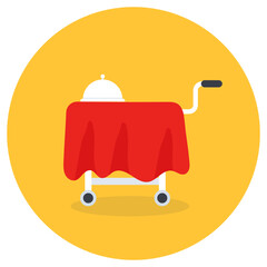 
Food trolley to serve food in their rooms, flat icon
