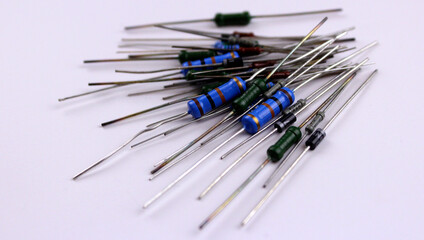 Various resistors on white background