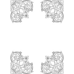 Frame vintage or retro border ornament with baroque style like engraving on classical decor for greeting card and wedding invitation and menu for restaurant.  The foliage swirl victorian or damask.