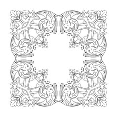 Frame vintage or retro border ornament with baroque style like engraving on classical decor for greeting card and wedding invitation and menu for restaurant.  The foliage swirl victorian or damask.