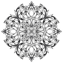 Frame vintage or retro border ornament with baroque style like engraving on classical decor for greeting card and wedding invitation and menu for restaurant.  The foliage swirl victorian or damask.