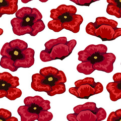 Poppy flowers seamless pattern. Hand drawn vector floral illustration. Abstract botanical background. Wildflowers colored sketch. Vintage design for print, fabric, textile, wrapping, wallpaper, decor.