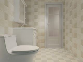 Naklejka na ściany i meble modern residential clean bathroom design, with washbasins, mirrors, toilets, shower equipment and bathtubs