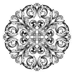 Frame vintage or retro border ornament with baroque style like engraving on classical decor for greeting card and wedding invitation and menu for restaurant.  The foliage swirl victorian or damask.