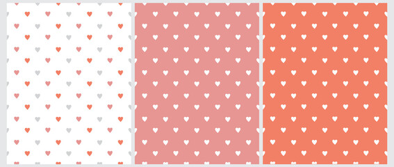 Cute Hand Drawn Romantic Seamless Vector Pattern. Infantile Style Valentine's Day Print. Tiny Heart Isolated on a Red and White Background. Love Symbol Repeatable Design.