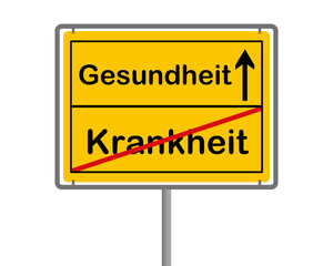 Obraz premium Gelbes Ortsschild Krankheit und Gesundheit