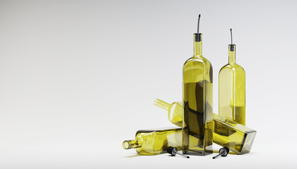 Olive Oil extra Virgin with no branding for background or compositing in a white background. Color bottles.
