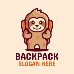 cute sloth with a backpack mascot logo design © Rexcanor