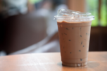 Iced coffee mocha with lid design for drink for reduce use of straw.