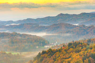 Autumn landscape with South Styria vineyards,known as Austrian Tuscany,a charming region on the...