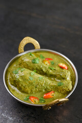Green chicken curry, Thai chicken curry, Chicken Hariyali Tikka, Chicken Hara Masala , chicken hariyali Indian style. palak spinach Chicken Murg Saagwala served in with coriander leaf,.Hyderabad India