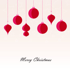 Merry Christmas greeting card, minimalistic Christmas balls, vector illustration, flat design.