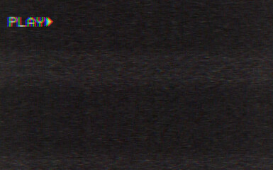 Old damaged VHS tape playing, over noise from an analog TV, with a PLAY text.