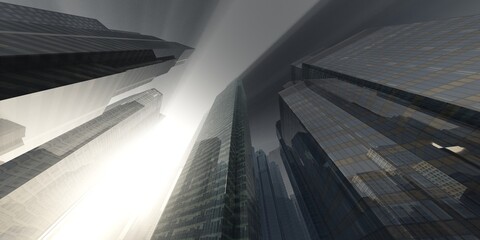 Skyscrapers, cityscape, high-rise buildings against the sky, banner, 3d rendering