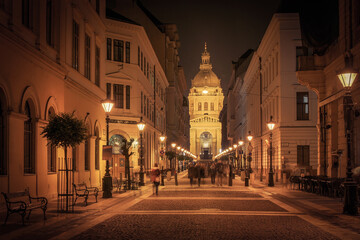 Fototapeta na wymiar Budapest bei Nacht, St.-Stephans-Basilika