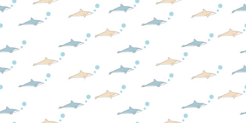 Dolphin seamless pattern, A cute Dolphin on a white background.	