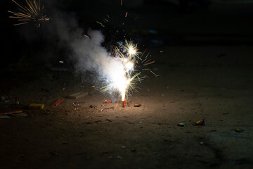 fire of cracker explosion on black background