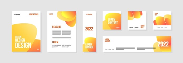 Set of abstract template layouts with creative shapes, suitable for business project events, flyers/leaflet, banner ads, brochure covers, identity, and social media posts. Vector backgrounds.