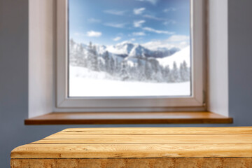 Desk of free space and winter window 