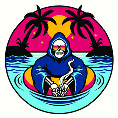 skull on the beach vector illustration