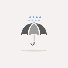 Umbrella and hail. Color icon with shadow. Weather vector illustration