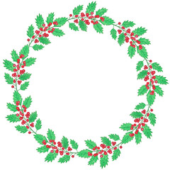 Christmas wreath illustration drawn with colored pencils