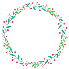  Christmas wreath with berries hand drawing