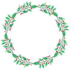 Fototapeta na wymiar christmas wreath with holly berries