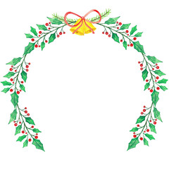 Christmas wreath with holly berries and Christmas bell