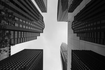 Black and White Photo of Modern Skyscrapers in Midtown Manhattan and the Sky in New York City