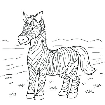 Cute zebra illustration outline stroke