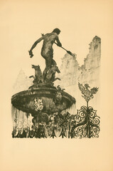 Neptun (tytuł oryginalny „Fontanna przed dworcem Artusa") - litografia Jana Kantego Gumowskiego z teki "Gdańsk" 1928 (prawa autorskie wygasły / copyright has expired)									
