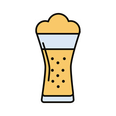 beer in glass with foam drink line and fill style icon