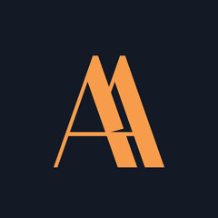 AA monogram logo.Uppercase letter a creative typographic icon.Lettering sign. Orange color alphabet initials isolated on dark background. Modern,corporate style characters for company branding.