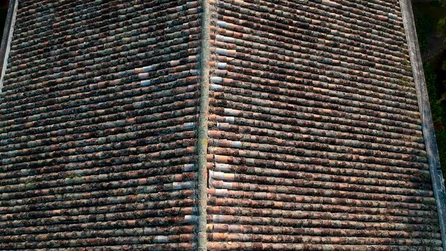 Cenital view over clay tile roof in a small town