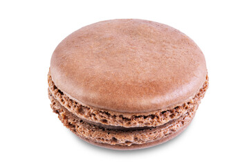 Chocolate Macarons with chocolate filling on a white isolated background
